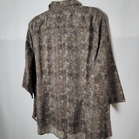 Chaps by Ralph Lauren Womens Leopard Cheetah Animal 3/4 Sleeves Button Up Top 2X - Picture 6 of 8
